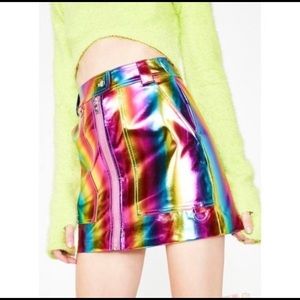 Current Mood Rainbow Shiny Mini Skirt